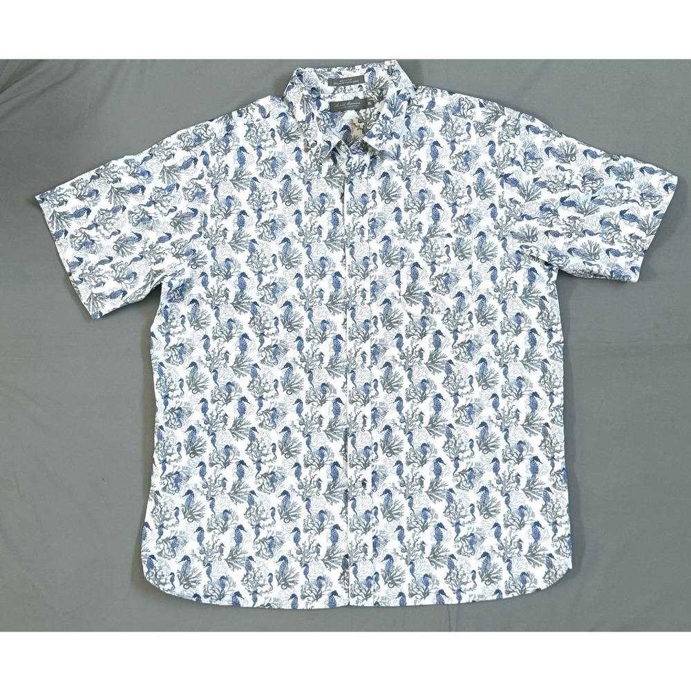 Men's David Cremieux Sea Horse Blue Print Short Sleeve Short Size XL